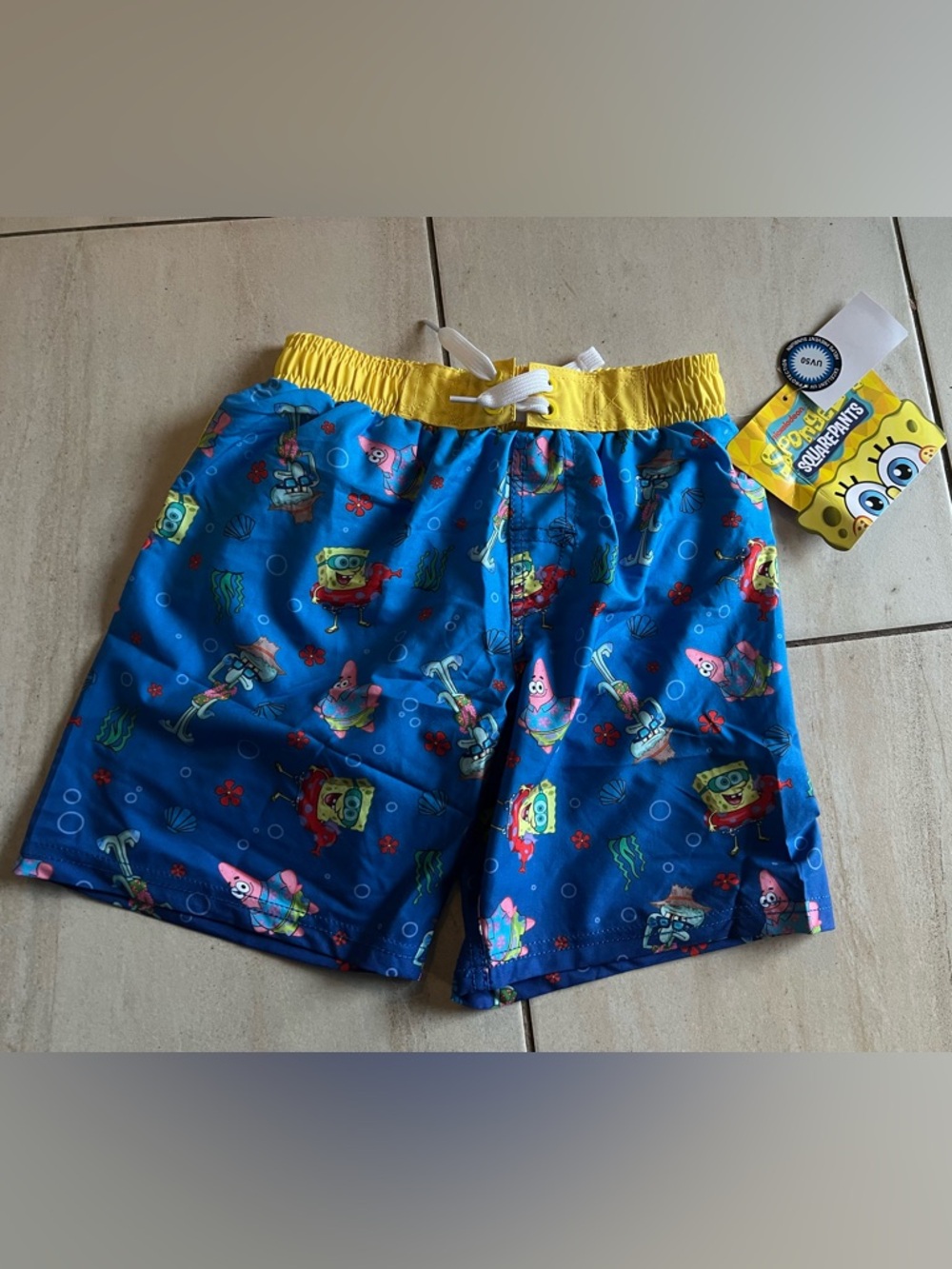 SpongeBob Squarepants Blue & Yellow Kids Swim Shorts with Character Print